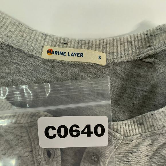 Marine Layer L Womens Slim Fit Double Knit Henley Tee Heather Gray - Picture 4 of 9